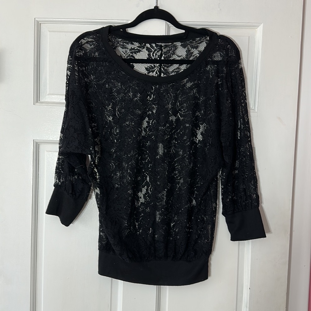 (2 for $20) Sheer Lace Black Shirt
